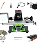 Heavy Duty 1200W Mini Metal And Wood Lathe Machine With Precision Drill Chuck And Cooling Fan Perfect For DIY Carving Engraving Projects High Speed Rotation Durable Construction with various accessories on a workspace.