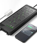 Heavy Duty Smart WiFi Power Strip With 10 Pre Configured Outlets For Zero Hassle Grow Room Automation And Slick App Controlled Lighting Fans Climate Rig with smartphone control.