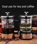French Press Coffee Maker With Ergonomic Handle, Food Grade Stainless Steel Turkish Coffee Pot And Espresso Brewer, glass body