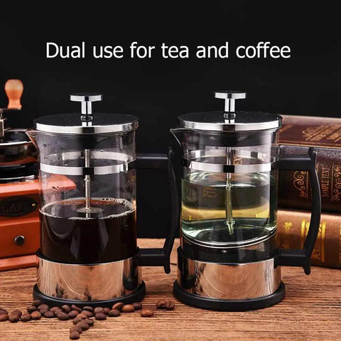 French Press Coffee Maker With Ergonomic Handle, Food Grade Stainless Steel Turkish Coffee Pot And Espresso Brewer, glass body