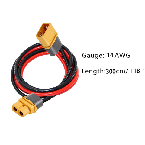 14 Gauge 10ft XT60 Extension Cable With Male To Female Connectors, coiled 300cm 14 AWG silicone wire, gold-plated XT60 plugs visible