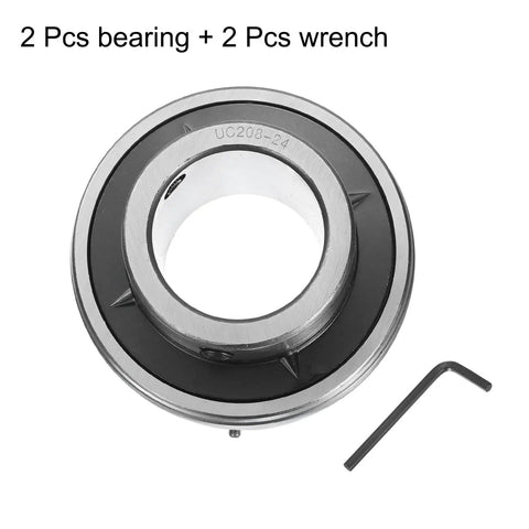 2-Pack UC208-24 Pillow Block Bearings One And A Half Inch Bore Chrome Steel GCR15 Flange Mounted Bearing Housings With Wrench