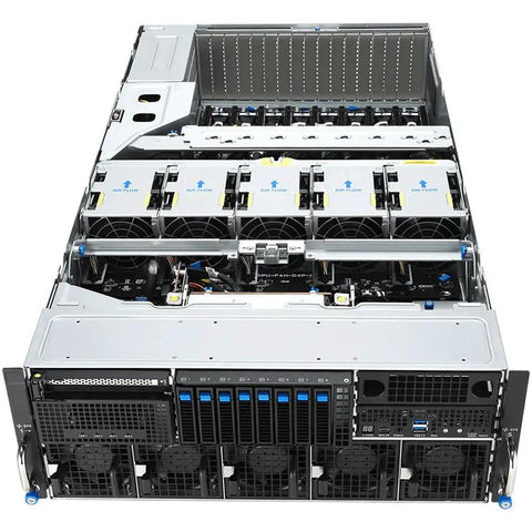 Top Tier Dual AMD Epyc 9965 192 Core Rackmount Server packing eight RTX Pro 6000 cards, showing internal cooling fan layout and hardware.