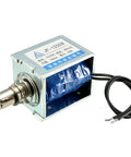 DC 12V 60N Push Pull Open Frame Solenoid Electromagnet With 10mm Stroke For Smooth Linear Motion, Spring Return, Low Power Draw, Low Heat, Beefy Rock Solid Actuator For Automation Doors Latching And Robotic Projects, open-frame metal solenoid with spring and wires