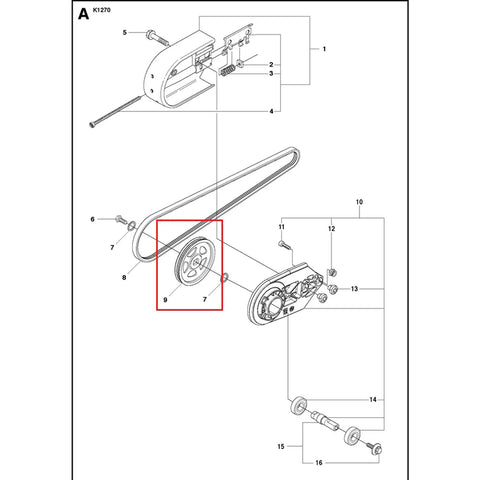 Tough Replacement Pulley For Husqvarna Disc Cutters K1250 K2500 Parts 578110501 detailed diagram showing installation and components.
