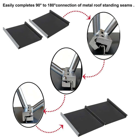 Standing Seam Roofing Hand Seamer For 0.8 To 1 Millimeter Metal Panels Heavy Duty Sheet Metal Bender showing seam connection steps