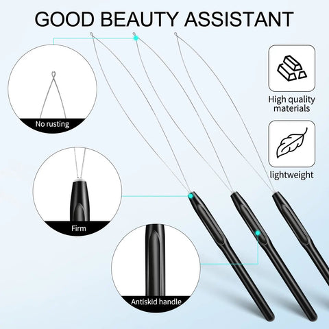 10 Pack Hair Extension Loop Tools And Needle Threaders For Easy Stringing And Styling, Lightweight Plastic Handle