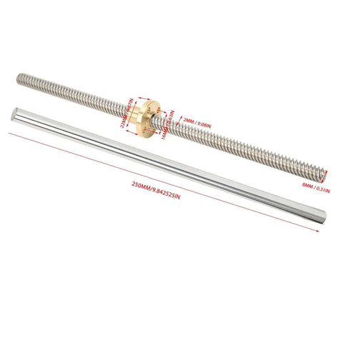 Get Serious Motion Precision With This Awesome T8X8 Lead Screw Shaft Kit Paired With Sleek SC8UU Sliding Bearing Blocks For Rock Solid Linear Guidance In 3D Printers And CNC Machines Without Any Jitter Backlash Or Wobble Ever. 250mm T8 lead screw and 8mm rod