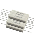 10 Pack 10 Ohm Cement Resistors 10W Horizontal Wirewound Components 5 Percent Tolerance with metal leads for circuit fixing.