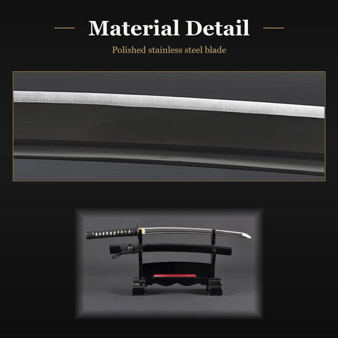 Dope Unsharpened Stainless Steel Iaido Training Sword For Safe Practice 21 Inch Wakizashi Blade With Fuller Groove on display stand