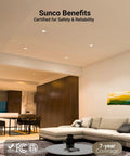 Living room with 4 Pack 6 Inch Ultra Slim LED Recessed Ceiling Lights Canless with Junction Box IC Rated Daylight 5000K