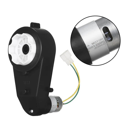 Beefed Up 12V Upgrade Motor Gearbox 2 Pack RS550 40000 RPM for Kids Ride On Cars, showing detailed view of motor and wiring.