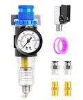 One Quarter Inch NPT Air Filter Regulator Kit with gauge and components, 5 micron brass element, for compressors 0 to 145 PSI