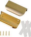 Gold Adhesive Edge Finger Pulls For Cabinets 5 Pack With Screws And Tape Flat Hidden Bar Pulls For Concealed Drawers No Drill Required