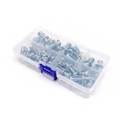 Expansion Rivet Jack Nut Kit For Hollow Walls And Drywall 35 Piece Set In M4 M5 And M6 Heavy Duty DIY Friendly Carbon Steel Construction With Petal Anchors That Expand Behind Walls For Strong Reliable Fastening And Woodworking Projects