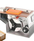 Straight Up Durable Corner Sealing Labeling Machine, semi automatic with steel body, for applying corner labels on packaging.