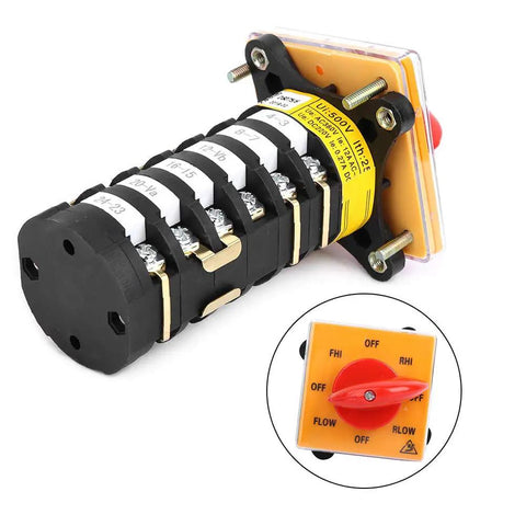 Workhorse Eight Position Rotary Cam Switch For Milling Machines, panel-mount, heavy duty 25A 500V switch with red selector knob