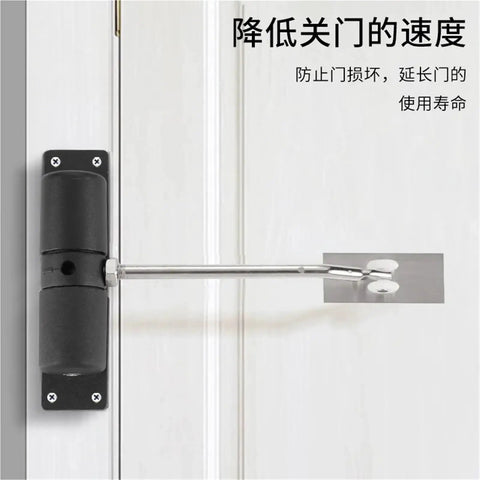 Aluminum Door Closer With Wheels Adjustable Automatic Door Closure For Home Use Black White Finish Heavy Duty