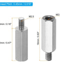 Premium Heavy Duty M2.5x12mm Plus 4mm Male Female Hex Standoff Kit With 20 Pack Stainless Steel PC Spacers showing dimensions of standoffs.