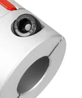 Close-up of 8mm To 19mm Shaft Plum Shaped Coupling Coupler, 40mm Diameter, 55mm Length, Beefy Heavy Duty Aluminum Alloy And Polyurethane