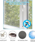 Rugged 304 Stainless Steel Wire Mesh Screen 15.7 Inch By 47.2 Inch with 1mm Holes, shown installed on window for mosquito prevention.