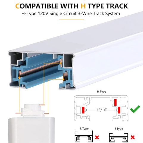 H-type 120V single circuit track system for Three Color Temperature 20W LED Track Lighting Heads Dimmable Flicker Free 3 Pack