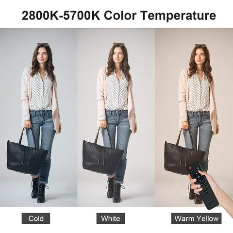 Softbox Lighting Kit For Studio Portraits And Product Shots, showing color variations with remote, 2800K to 5700K temperature
