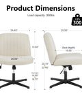 Dimensions of Wide Seat Comfy Office Vanity Chair With Swivel Armless Desk Stool, Beige Fabric, 300 lb capacity, adjustable height.