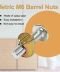 Badass M6 Barrel Nut And Cross Dowel Kit Including Seventy Six Pieces Of Galvanized Steel Hardware For Rock Solid Bed Frames And No Mess Woodworking Jobs That Are Straight Fire And Built Tough, showing a close-up of a carbon steel barrel nut.