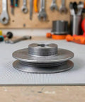 Heavy Duty Single Groove Cast Iron V Belt Pulley Wheel With 19mm Bore And 6mm Keyway For Air Compressors Motor Shafts on a workbench.