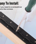 Installing Heavy Duty 12 Inch Piano Hinge in Black 304 Stainless Steel Continuous Hinge with screwdriver on wood