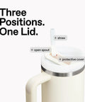 Quencher H2.0 Tumbler With Handle And Straw 40 Oz For Travel, FlowState lid with straw, open spout, and protective cover