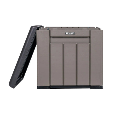 Versatile Outdoor Storage Cube Deck Box Doubles As Cozy Bench Seat And 25 Gallon Capacity Weather Resistant Patio Organizer with open lid.