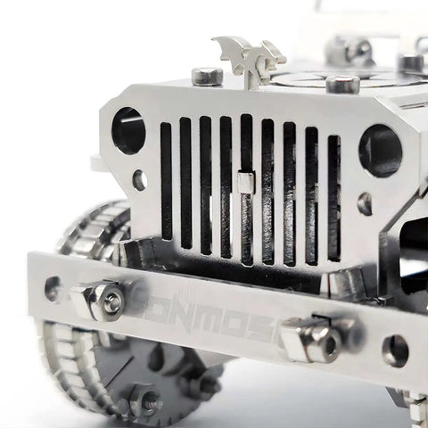3D Metal Car Puzzle Model Kit With Mechanical Iron Blood Design, Dope DIY Buildable Vehicle For Adults Teens Men And Women, stainless steel front view