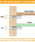 Heavy Duty Zinc Alloy Shelf Pegs With Slick Silicone Covers Hella Strong Dual Size Hardware For Kitchen Cabinets Closets Wood Furniture Brackets Knockout Home Upgrade Project showing dual shaft design for 5mm and 1/4" holes with wood and glass shelves.