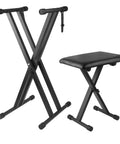 Double X Keyboard Stand And Piano Bench Set With Lockable Straps Height Adjustable From Low To High Rock Solid Steel Construction 7 Adjustable Heights Black