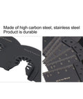 Close-up of 18 Piece Oscillating Multitool Blades Set With Universal Fit For Most Brands, showing high carbon steel material
