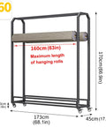 Hella Durable Adjustable Steel Rolling Shelf For Bulk Vinyl Wallpaper And Window Film Storage Featuring Smooth Riding Casters, dimensions shown.