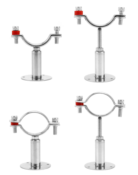 QWORK adjustable 2-inch OD stainless steel pipe wall ceiling mount clamps set of four for rods and tubes