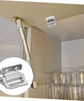 Installed GLEAVI cabinet door damping hinge on kitchen cabinet; silver metal hardware with mounting plate.