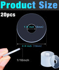 Clear Plastic Washers Three Quarters Inch Spacers One Sixteenth Inch Thick Twenty Pack For Glass Shower Door Handles And Towel Bar Hardware Vinyl Replacement Gasket No Fuss Premium DIY Replacement Parts For Glass Shower Doors featuring a hand holding one washer and dimensions displayed.