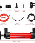 Rock Solid Car Siphon Pump And Fluid Transfer Kit Extracts Gasoline And Oil Dead Simple With Heavy Duty PVC Hose set components.