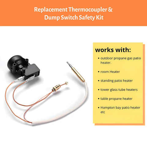 IDEASURE patio heater replacement thermocouple and dump switch safety kit; black sensor housing, 13.8-inch thermocouple