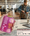 7 Day Pill Organizer With Color Coded Labels Travel Pill Case showing compact size in hand and man packing bag in background