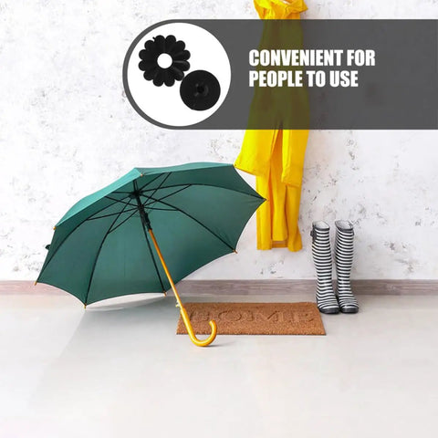 Deck Out Your Patio Setup With Slick Patio Umbrella Tip Caps And Canopy Protectors As Tough Replacement Parts For A Quick Repair Job And Scratch Shielding Using Heavy Duty Rubber Cushion Inserts To Keep Your Garden Gear Looking Fine All Season Long, featuring a green patio umbrella with a yellow raincoat and striped boots.