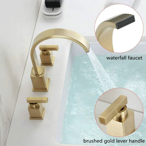 Brushed Gold Two-Handle Bathroom Faucet, 8-Inch Widespread 3-Hole Sink Fixture with Anti-Fingerprint Finish and Overflow Pop-Up Drain
