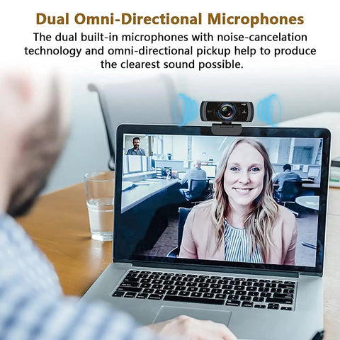 Smooth As Butter 60Fps 1080P HD Webcam With Dual Noise Reducing Mics And A Generous 120 Degree Wide Angle during a video call.