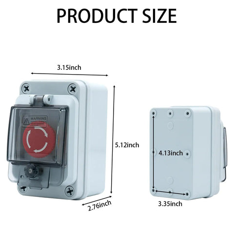 IP67 Waterproof Emergency Stop Button With Enclosed Box Dual NO And NC Contacts Beefy Aluminum Top Heavy Duty Electrical Shut Off Switch Product Size