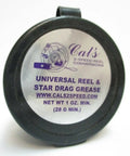 Universal Reel And Star Drag Grease For All Reels, Multi Use Lubricant In Light Purple, 1 Ounce Bottle label close-up