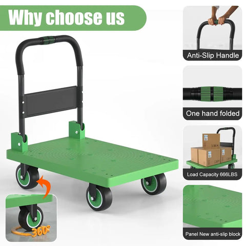 Heavy Duty Folding Platform Cart With Rock Solid Steel Frame, Smooth Rolling Rubber Wheels, 661 Pound Load Capacity Utility Hauler For Groceries And Gear, Built Like A Tank For Daily Tasks